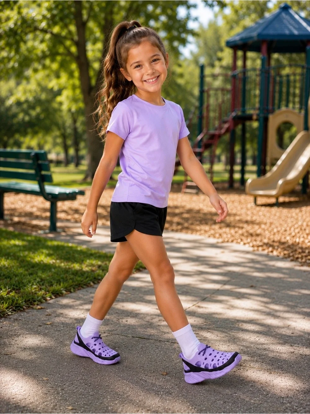 Joybees Kids Lightweight EVA SlipOn Water Shoes in Lavender purple and black C11